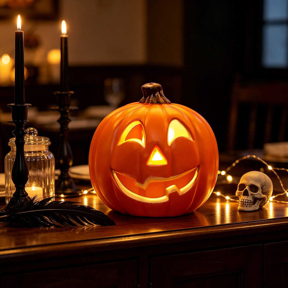 Halloween Lighted Pumpkin Large Plastic LED Pumpkin Decoration for Outdoor Yard Porch Home Storefront Shopping Mall Holiday Display Decor