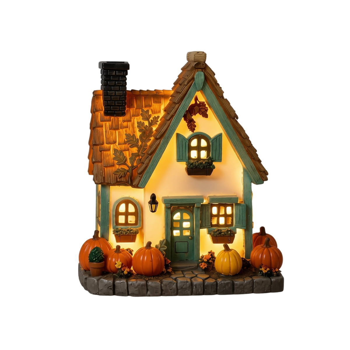 Yashow Orange Resin Halloween Pumpkin Cottage Ambient Light American Country Harvest Miniature House Decoration for Autumn Home Table Centerpiece, 7.09inch, 1-Pack