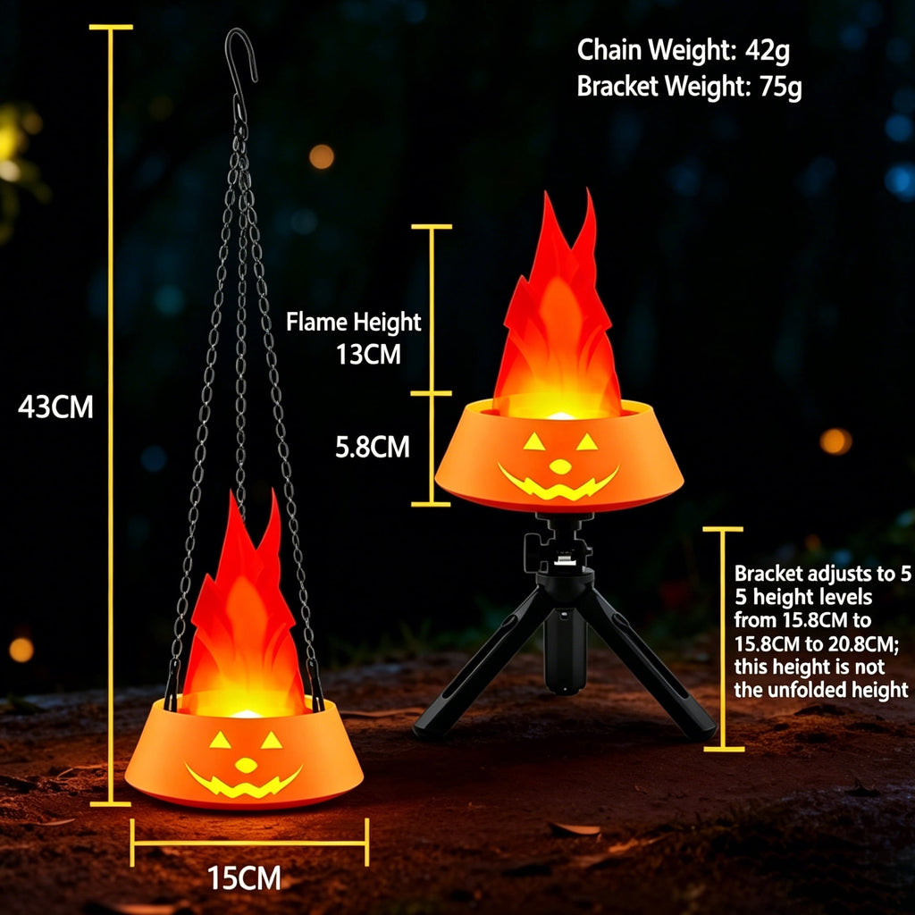 Artificial Pumpkin Flame Light, Halloween Flickering Flame, Rechargeable Hanging Flame Light for Halloween Christmas Party Festival Decoration(Orange with Red Flame)