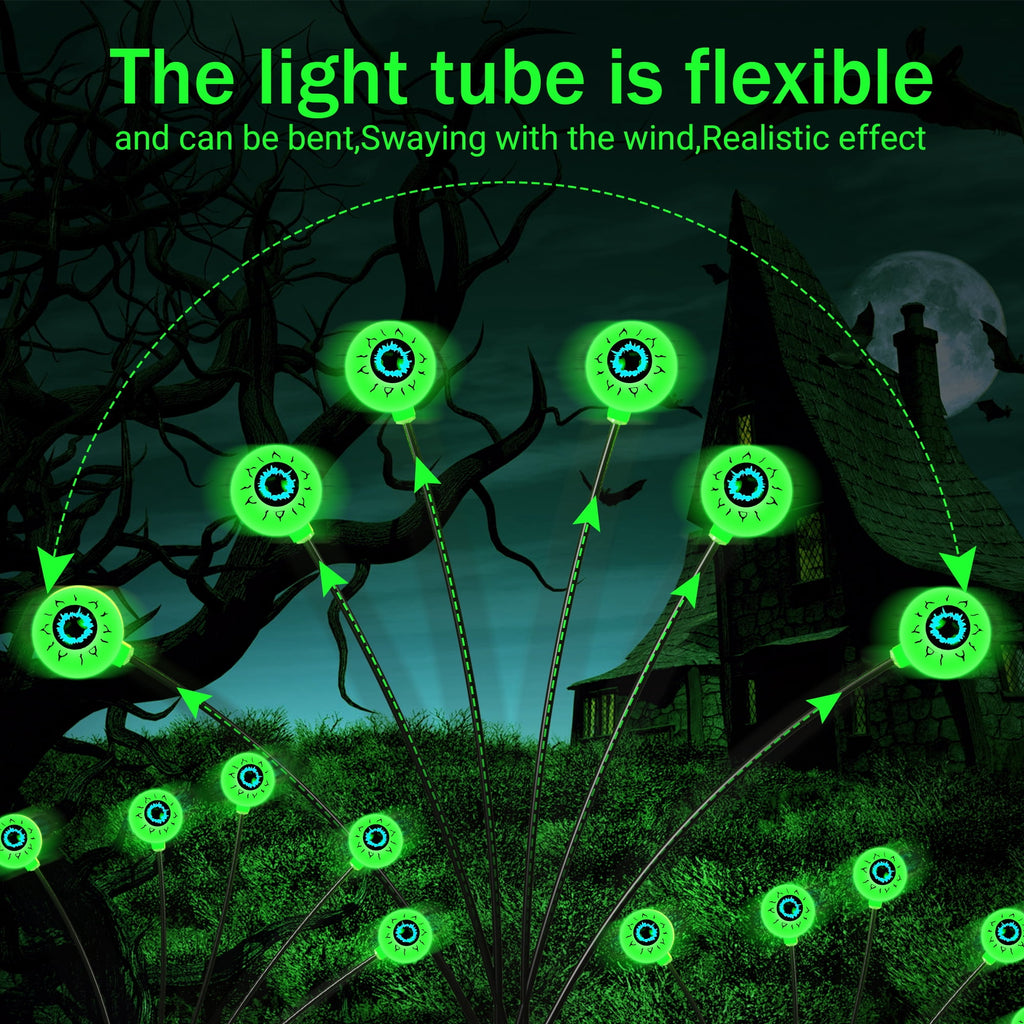 DAYBETTER Halloween Solar Outdoor Lights, 4 Pack LED Eyeball Swaying Firefly Lights, 8 Lighting Modes, Waterproof Outdoor Lights for Lawn, Party, Halloween Deco