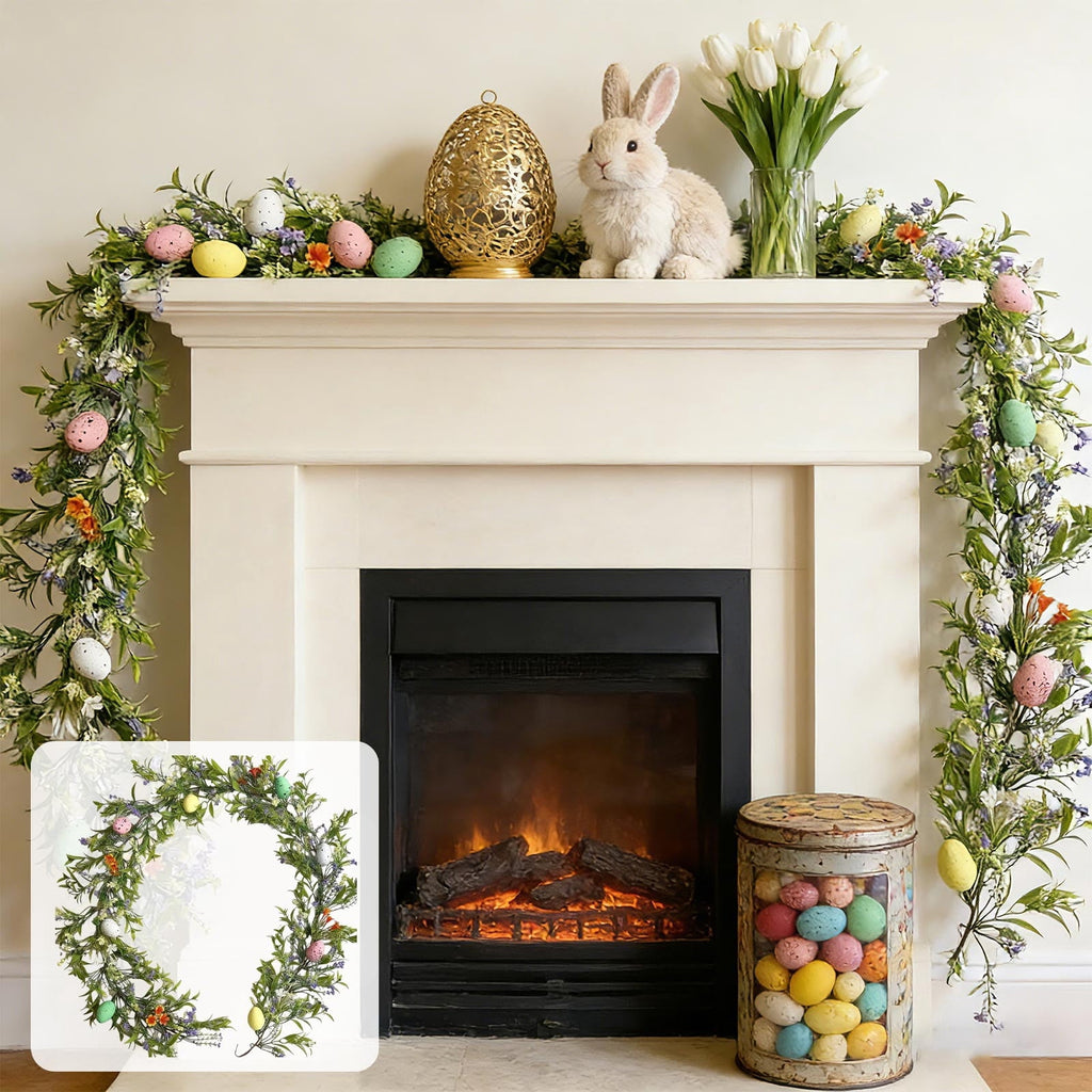 yulier Artificial Garland 70.86 inch Spring Garland with Flowers, Faux Vines Floral Hanging Garland for Holiday Wedding Spring Home Party Window Door Fireplace Table Indoor Outdoor Decor