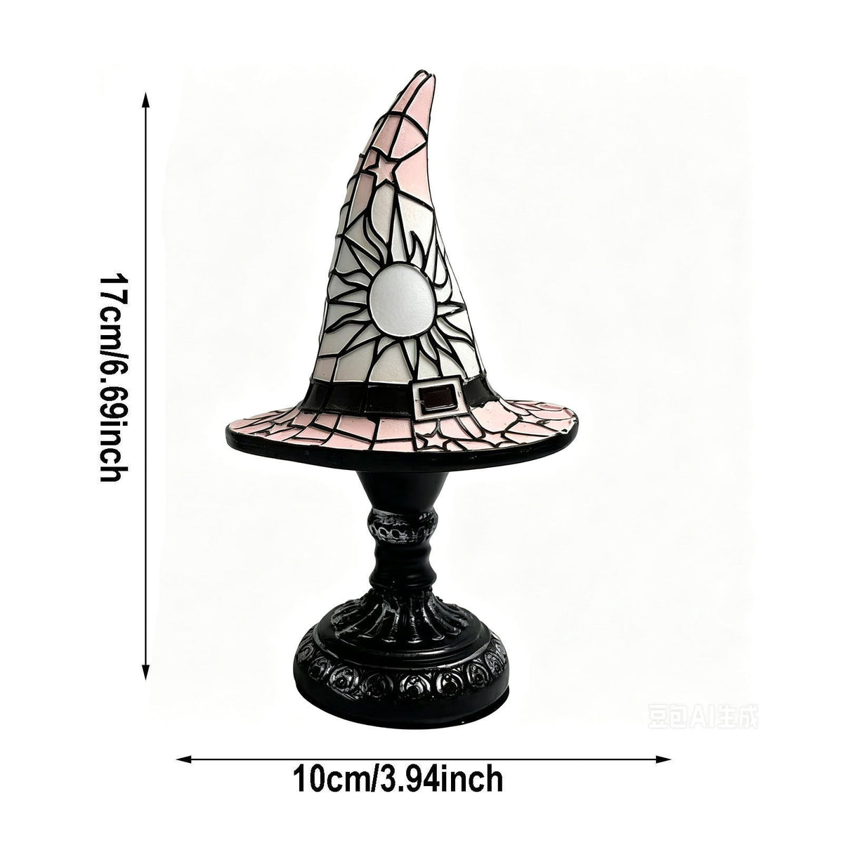Stained Glass Witch Hat Lamp Gothic Halloween Lighting Decor, Vintage Witchy Hats Night Lights, Handcrafted Retro Resin Table Lamp for Bedroom, Living Room & Home Decor