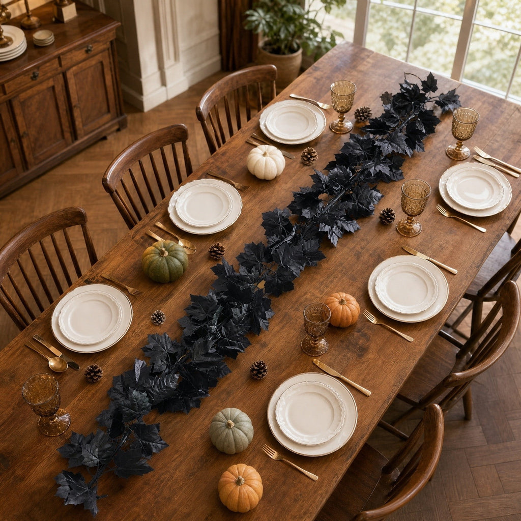 Clearance Gunhay Fall Decor Fall Decorations for Home, Black Decorations Halloween Garland, Fall Wall Hanging Rose Leaves, Artificial Black Rose Leaf Vine, Halloween Decorations for Home