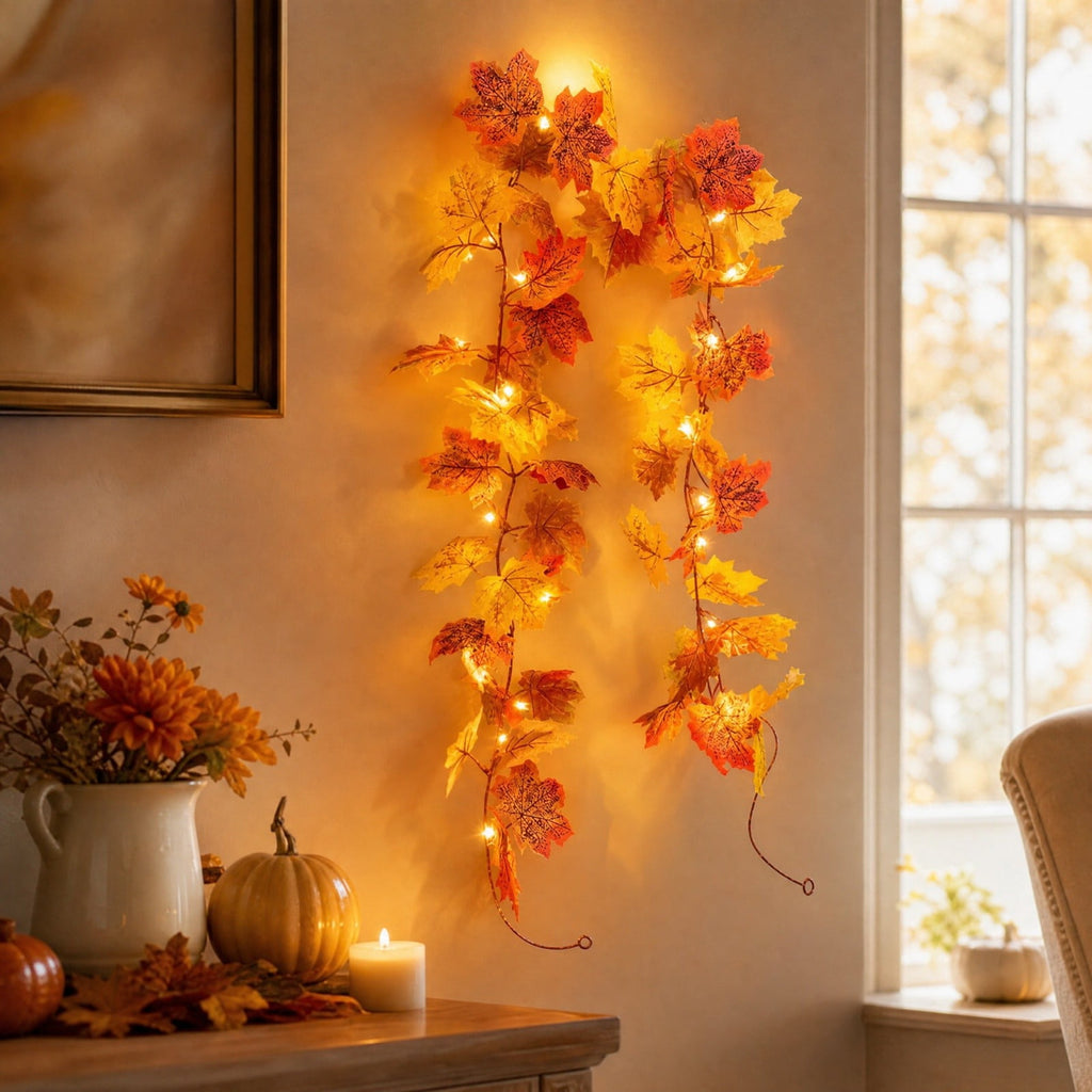Halloween Black Garland with LED Lights 70.87 Inch Gothic Foliage for Mantel Stair Halloween Party Home Indoor Decor
