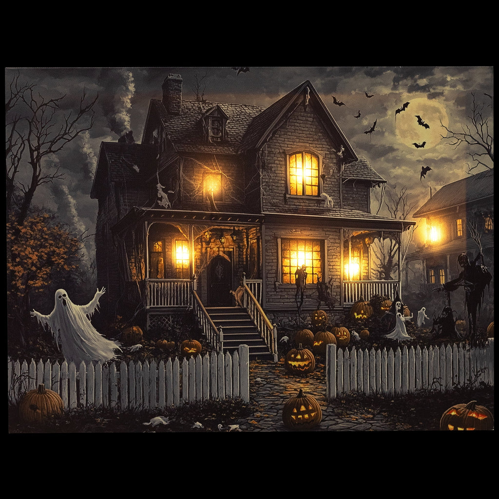 Northlight LED Lighted Creepy Haunted House Halloween Canvas Wall Art - 11.75" x 15.75"