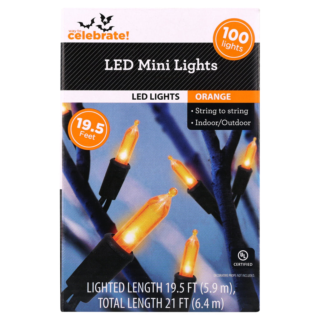 Indoor/Outdoor 100-Count LED Mini String Lights, Orange, 19.5', Halloween by Way To Celebrate