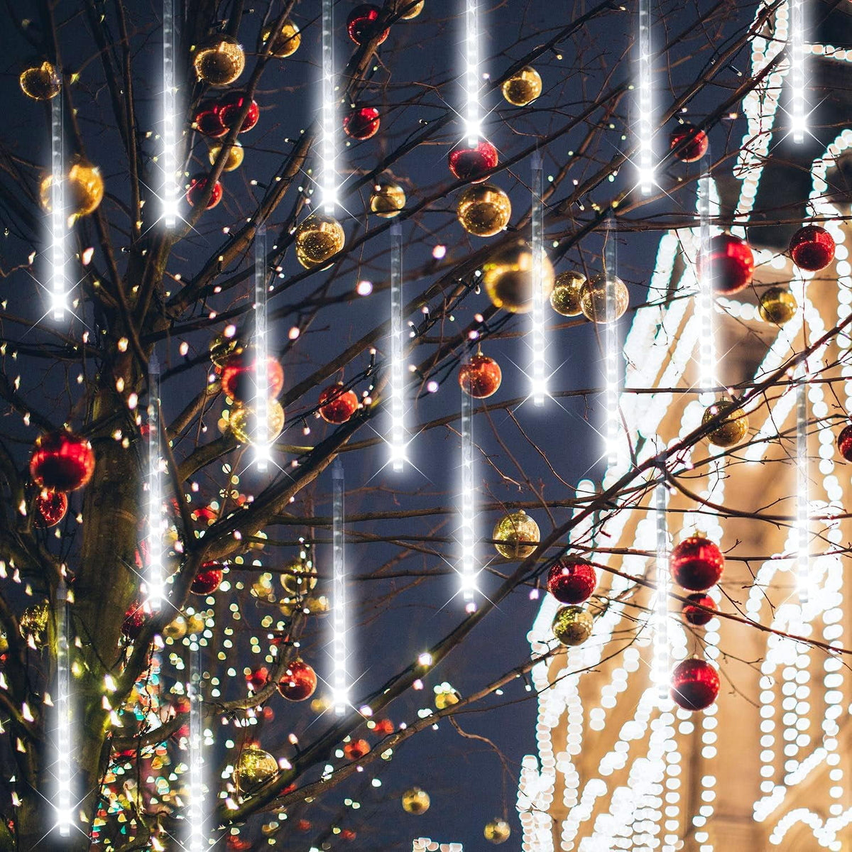 Scidweet Christmas String Lights, 20 inch 10 Tubes 540 LED Icicle Twinkle Meteor Shower Lights Outdoor for Christmas Halloween Holiday Party Home Decor, Blue
