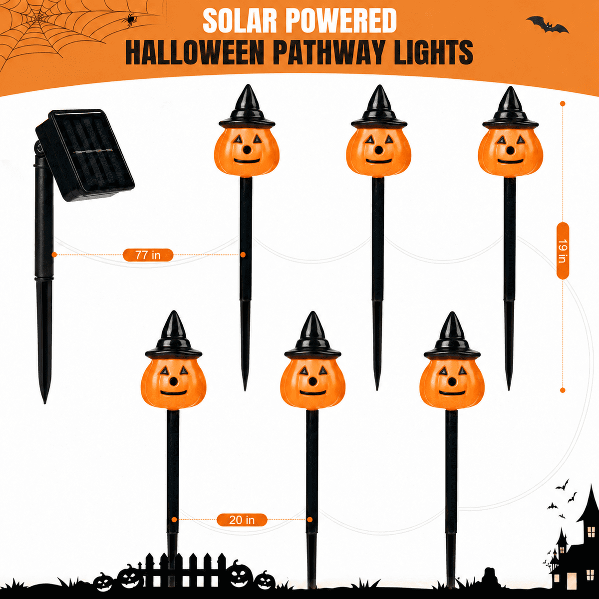 DAKIMOE Solar Halloween Path Lights, Lantern Stake Outdoor String Lights, 6-Pack