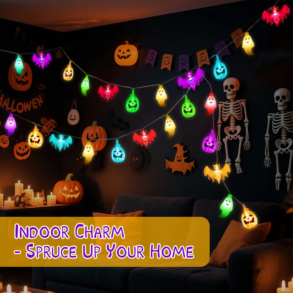 Oziral Halloween Lights Outdoor Indoor 14.76 ft 30 LED Pumpkin Bat Ghost Battery Operated String Lights Waterproof Halloween Decorations,8 Modes,Timer