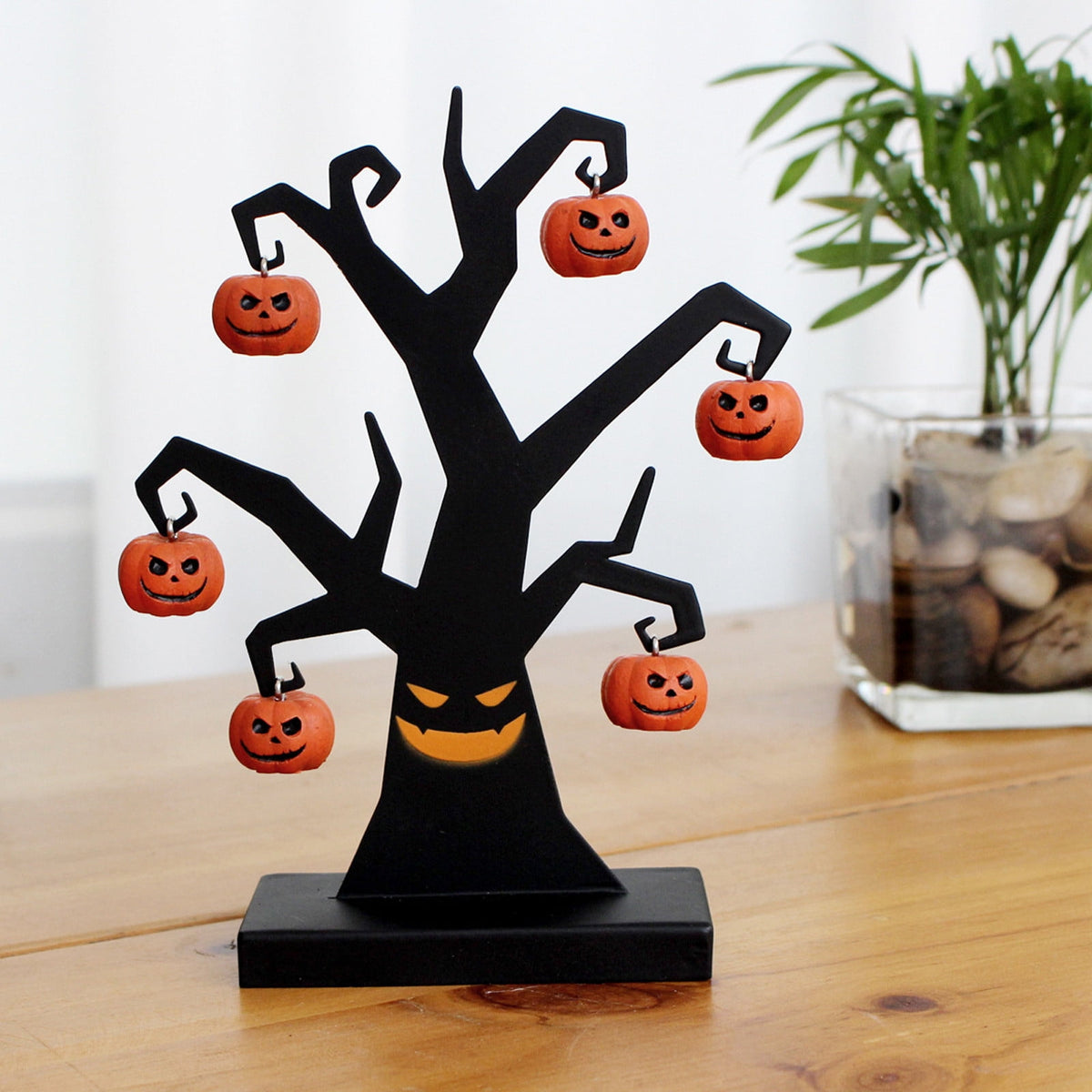 Blueek Halloween Indoor Decor, MiNi Halloween Tree with 6 Pumpkin Ornaments, Halloween Decorations Black Tree for Indoor Home Desk Table