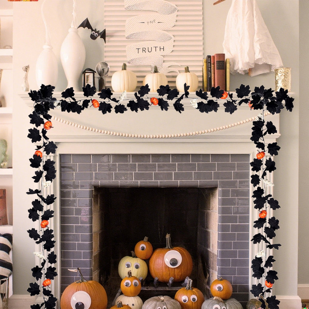 XGFHYJEH Halloween Decor, Halloween Decorations, Halloween Decorations Indoor, Halloween Decor Indoor, Halloween Garland Halloween Pumpkin Rattan Maple Leaf Rattan