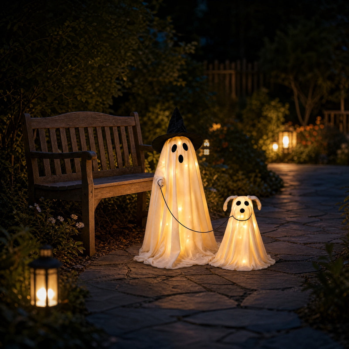 Lighted Halloween Ghost Candy Bowl, Cute LED Ghost Holding Pumpkin Candy Bucket for Trick or Treat, Outdoor Halloween Decorations for Front Porch, Indoor Yard Patio Halloween Decor