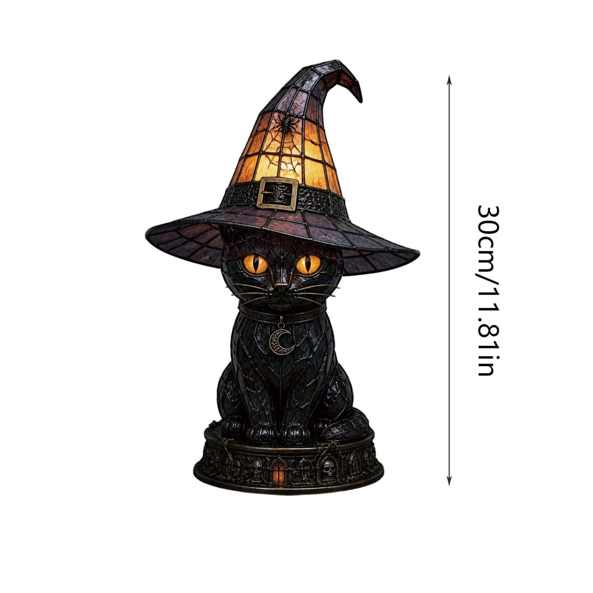 Fuebueo Halloween Witch Hat Lamp 11.81 Inch, Stained Glass Tiffany Style Table Lamp for Bedroom Nightstand, Gothic Witchy Halloween Decorations for Home Living Room