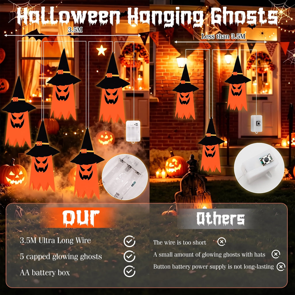 Scidweet Halloween Decorations Indoor Outdoor, 5 Pcs Halloween Lights Glowing Ghost Witch Hat Ornaments Gifts for Home Garden Yard