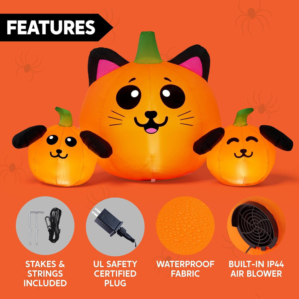 Joyfy 10 Ft Tall Halloween Inflatables Pumpkin,Giant Pumpki Blow Up Decor with Built-in LED Lights,Outdoor Decorations for Yard,Lawn,Garden