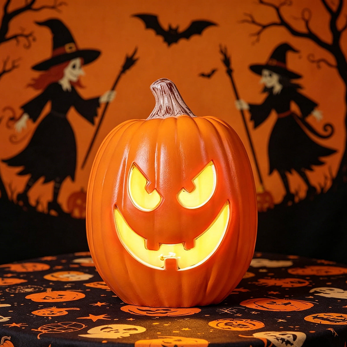 Large Halloween Pumpkin Decoration with Warm LED Light, Blow Molded Plastic for Outdoor Yard Porch Display, Plug and Play or Battery Operated Festive Decor