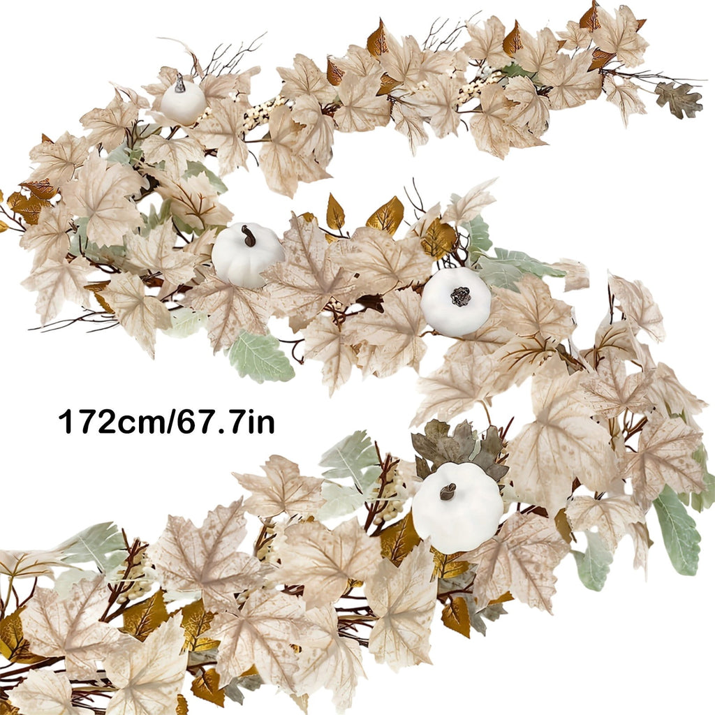 Cheapark 68 Inch Pumpkin Maple Leaf Garland - Halloween Thanksgiving Door Hanging - Artificial Rattan Swag - Party Entryway Decor