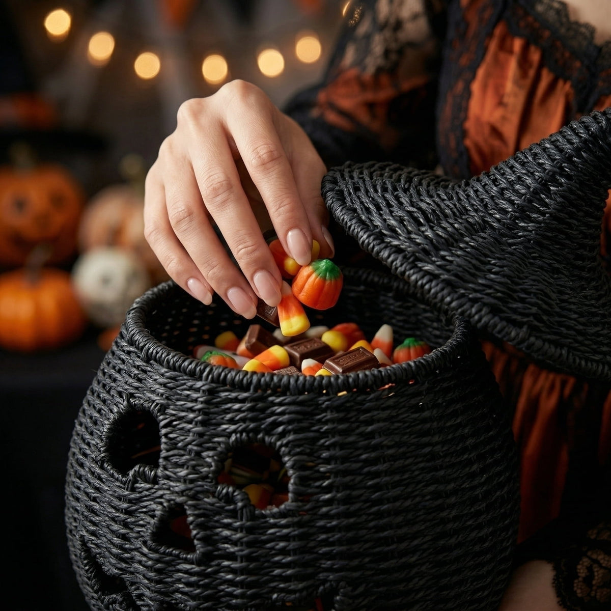 2026 Black Halloween Pumpkin, Halloween Seaweed and Pumpkin Decorations Fall Table Centerpiece for Autumn Fall Holiday Party Home Decor and Festive Fireplace Mantel Display , 11.8 Inch A
