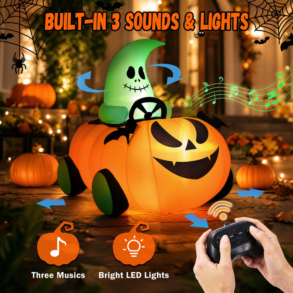 Firstness 2.4GHz Remote Control Car Halloween Inflatable Pumpkin Spider Blow ups Rc Car 360° Rotation, 3 Music and LED Lights,Aged 3+
