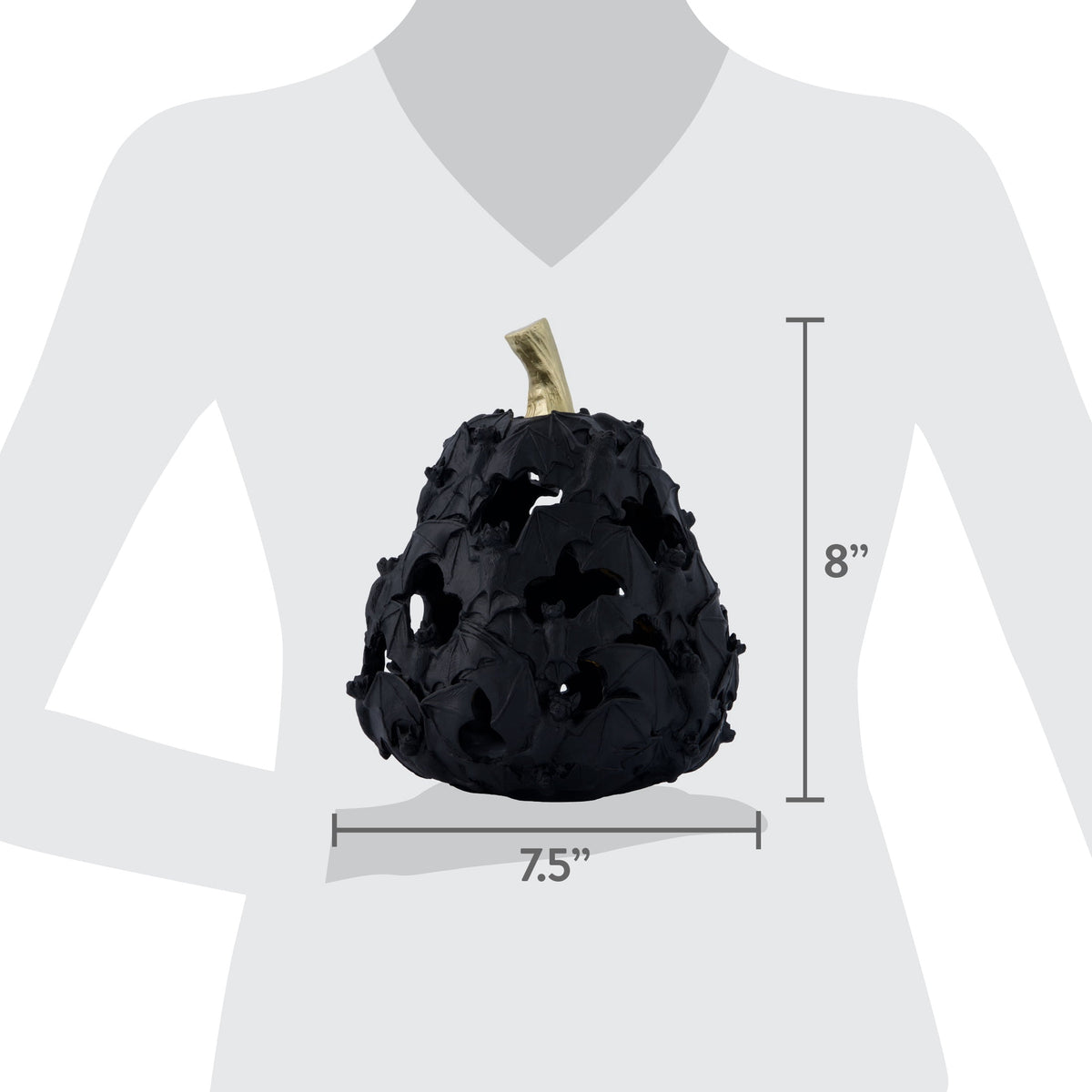 Light-Up Resin Bat Pumpkin Decoration, Black, 7.7", Halloween by Way To Celebrate