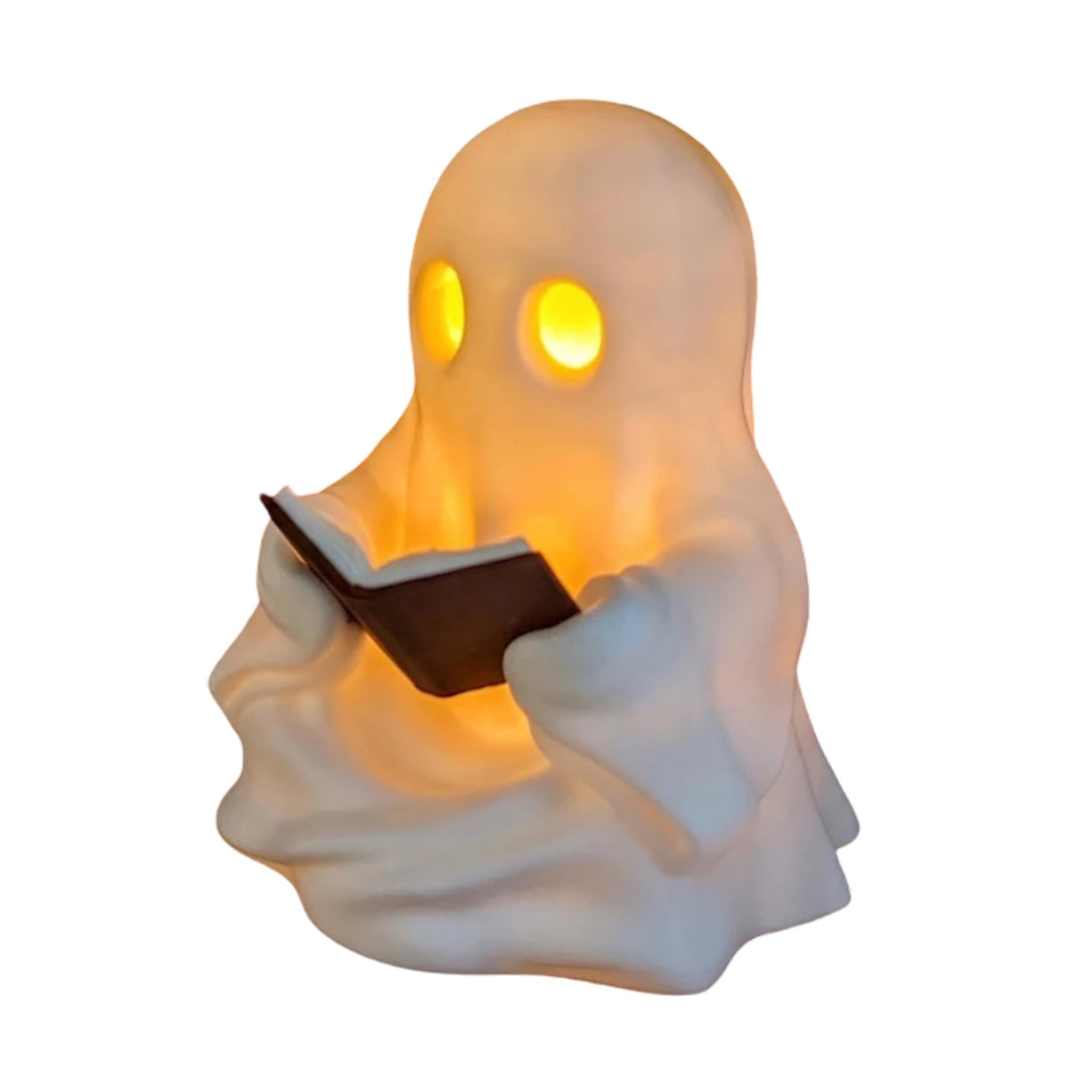 Halloween Ghost Figurine, Resin Lighted Ghost Ornament with Pumpkin Lantern & Beverage Cup, Tabletop Halloween Indoor Decor