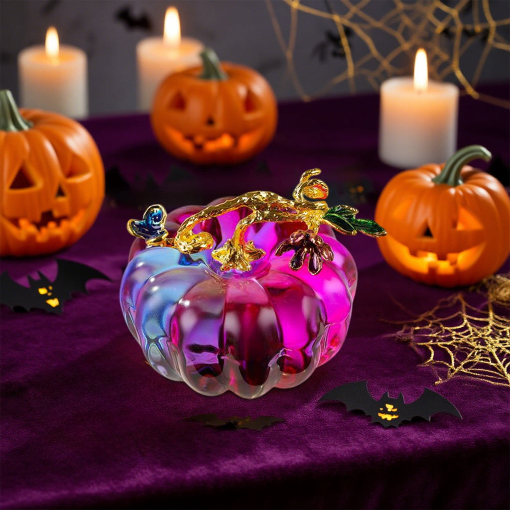 Crystal Pumpkin Figurine, Glass Pumpkin Sculpture Collectible Thanksgiving Decor, Desktop Decoration for Halloween Home Garden Party Decor, Blue
