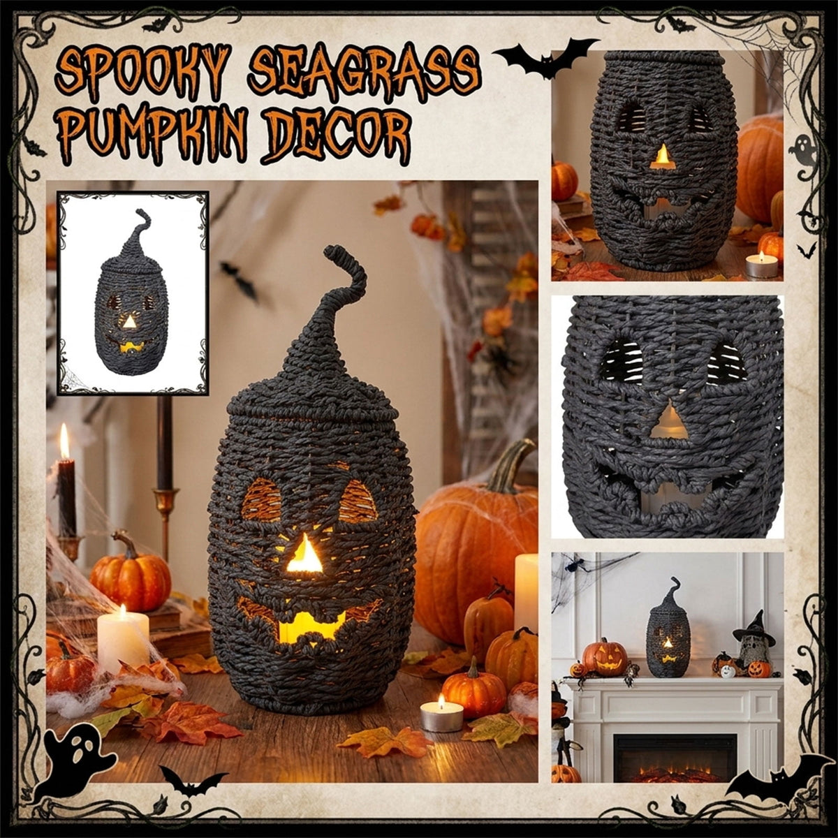 Guvpev 12" Handcrafted Woven Ghost - White Faux Rattan & Metal Ghost Figurine, Halloween Spooky Table Centerpiece & Fall Porch Decor for Indoor Outdoor
