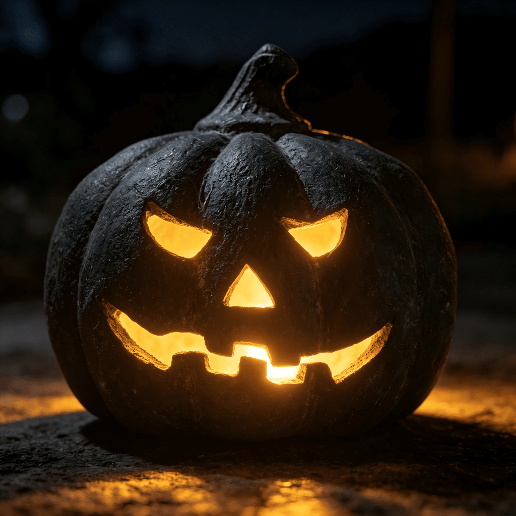 Halloween Decorations - 5.9" Black Handmade Resin Jack O Lantern Pumpkin Fall Decor, Indoor Outside Gothic Festival House Centerpiece Decoration for Table Garden Living Room Mantel