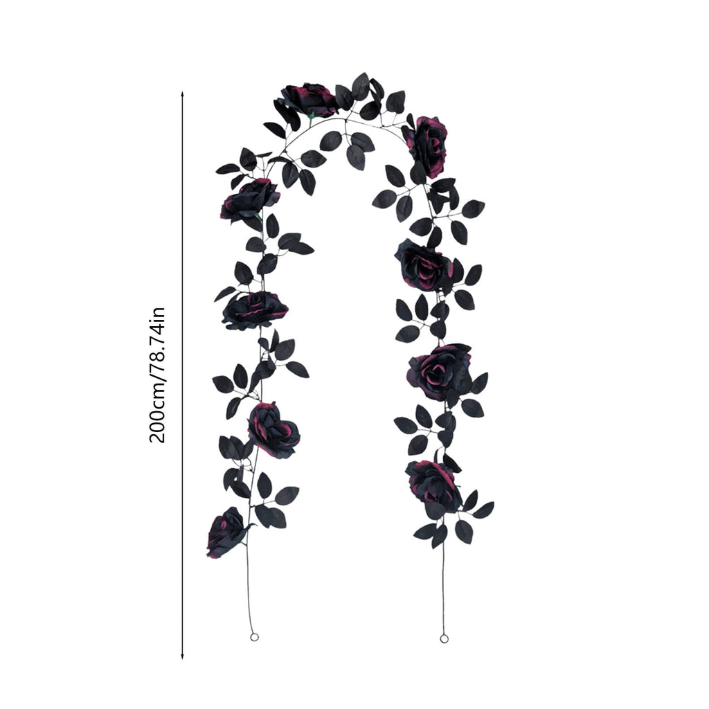 Halloween Black Garland with LED Lights 70.87 Inch Gothic Foliage for Mantel Stair Halloween Party Home Indoor Decor