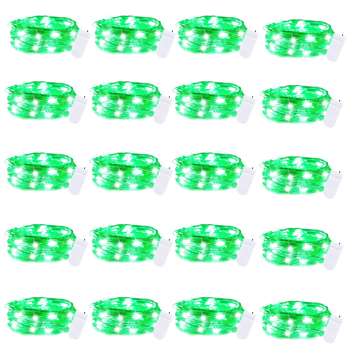 AWLYLNLL 20 Pack Led Fairy Lights Battery Operated String Lights Waterproof Silver Wire 7 Feet 20 Led Firefly Starry Moon Lights for DIY Wedding Party Bedroom Patio Christmas (20 Pack, Green)