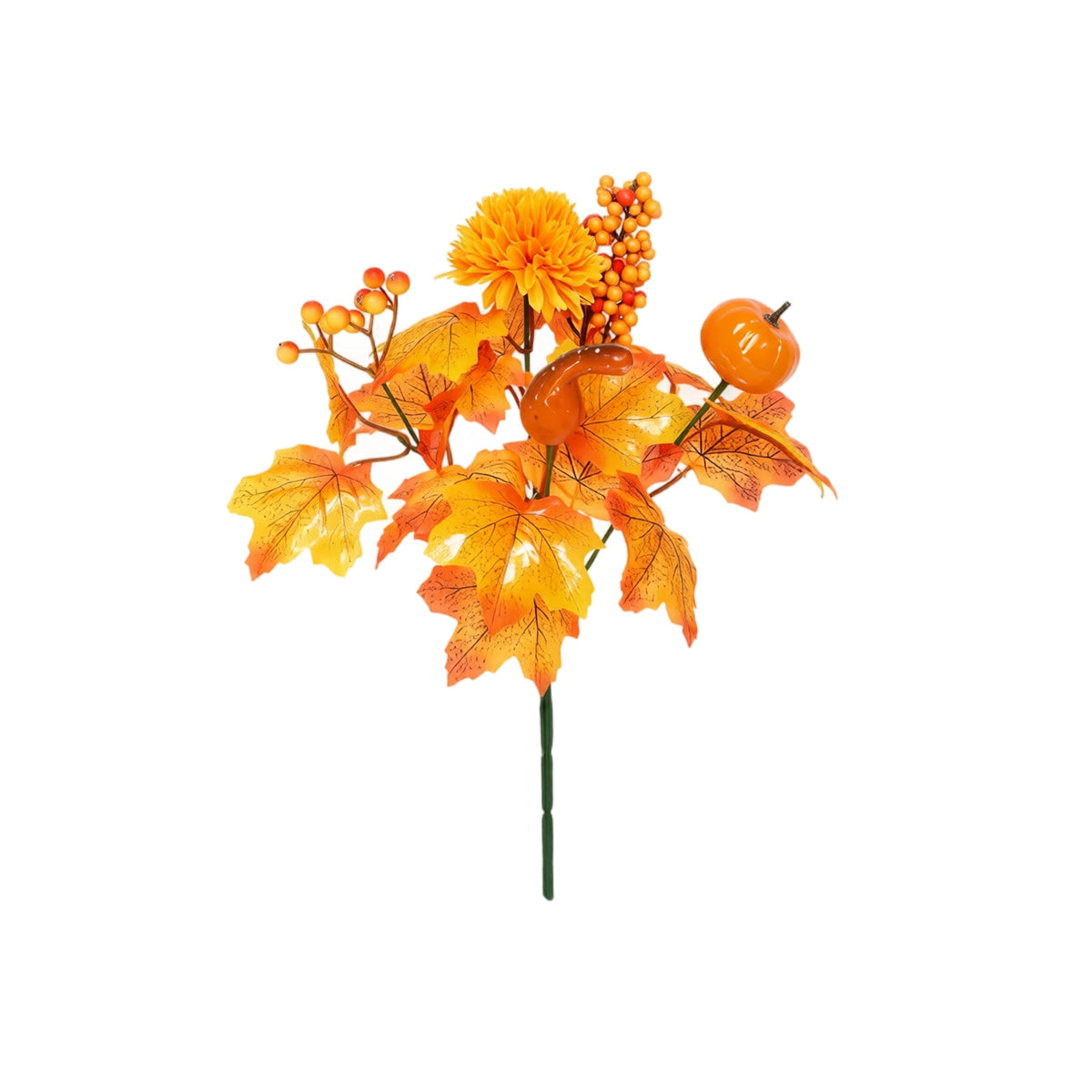 Artificial Flower Pumpkin Picks for Halloween Decoration, 11.8in Autumn Harvest Floral Stems, Decorative Vase Fillers for Home Party Table Centerpiece DIY Yellow Green