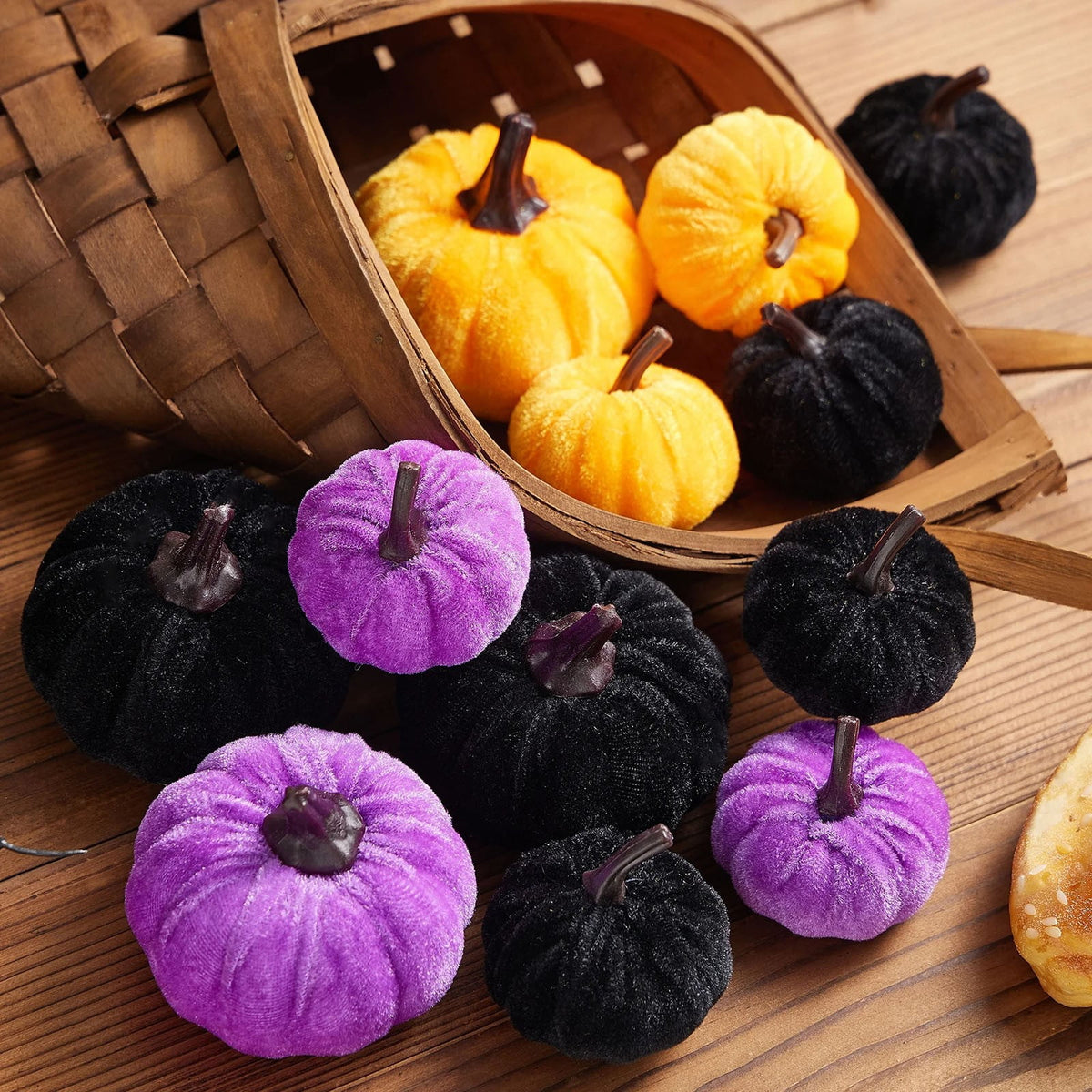 Bazyrey Velvet Pumpkins Fake Mini Pumpkin,Halloween Decor 12pcs Artificial Fake Velvet Pumpkins Decoration for Fall(Blue+White),Happy Halloween Thanks Giving Day Autumn Decorations