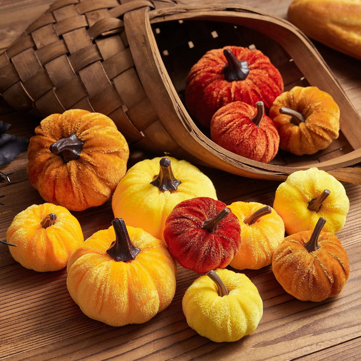 Bazyrey Velvet Pumpkins Fake Mini Pumpkin,Halloween Decor 12pcs Artificial Fake Velvet Pumpkins Decoration for Fall(Blue+White),Happy Halloween Thanks Giving Day Autumn Decorations