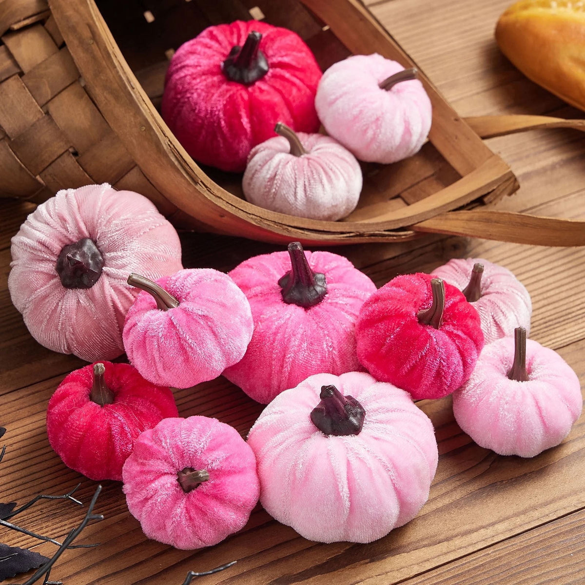 Bazyrey Velvet Pumpkins Fake Mini Pumpkin,Halloween Decor 12pcs Artificial Fake Velvet Pumpkins Decoration for Fall(Blue+White),Happy Halloween Thanks Giving Day Autumn Decorations