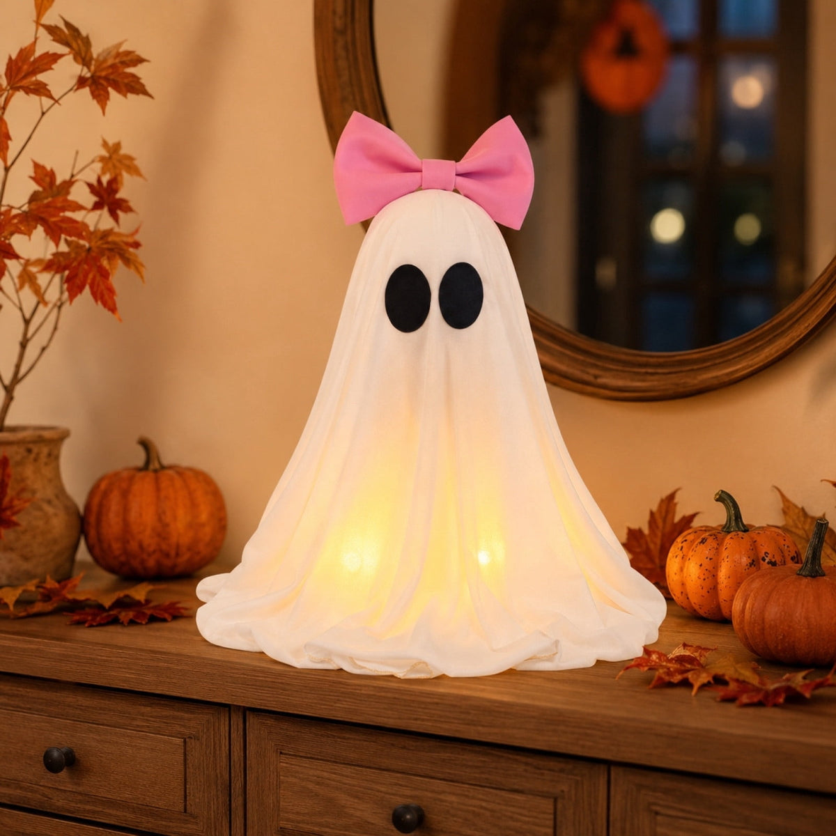 Clearance! Halloween Yard Decorations Light Up Ghost with Bow for Outdoor Front Porch Patio Lawn Garden Entryway Scary House Display Spooky Holiday Party Prop Home Decor