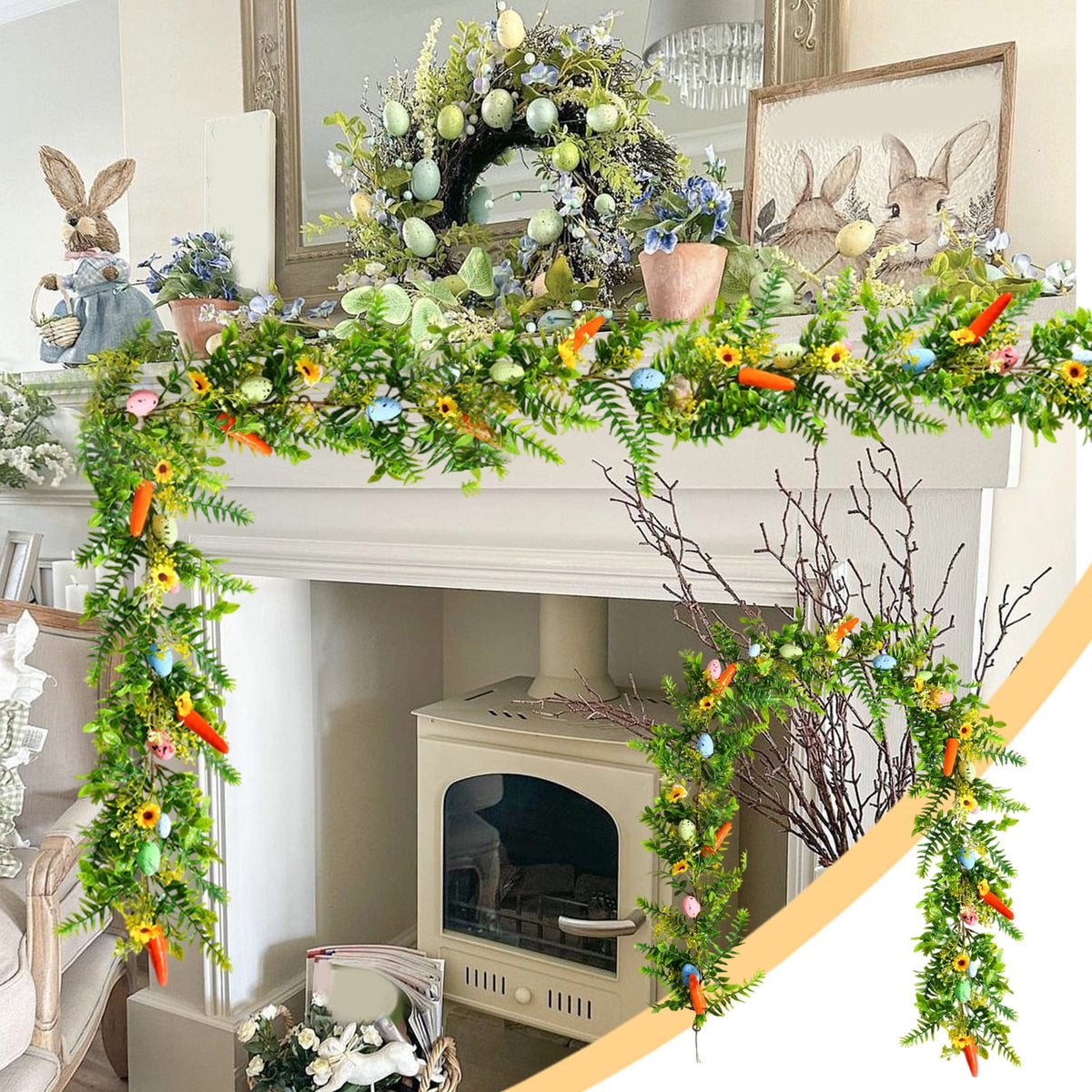 Chmadoxn 78.74" Halloween Thanksgiving Maple Leaf Garland with Mini Pumpkins & Berries, Artificial Fall Leaves Vine for Mantel Staircase Porch, Autumn Harvest Hanging Home Decor