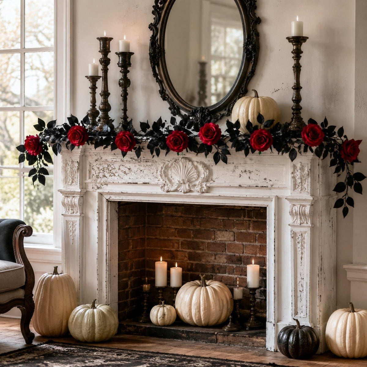 Clearance Gunhay Fall Decor Fall Decorations for Home, Black Decorations Halloween Garland, Fall Wall Hanging Rose Leaves, Artificial Black Rose Leaf Vine, Halloween Decorations for Home