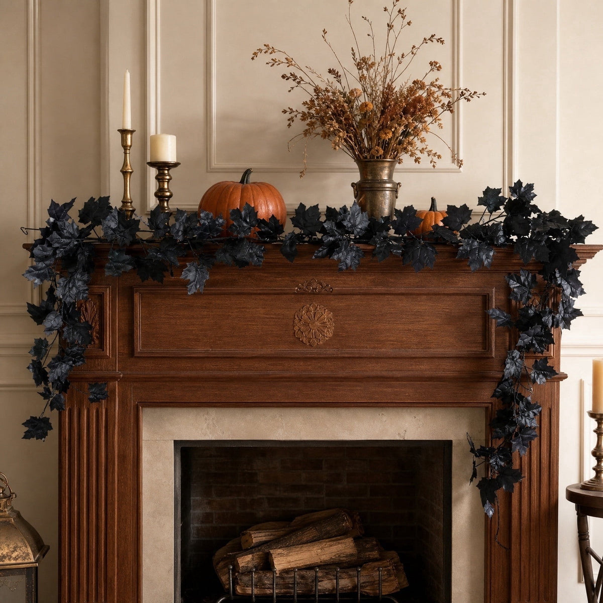 Clearance Gunhay Fall Decor Fall Decorations for Home, Black Decorations Halloween Garland, Fall Wall Hanging Rose Leaves, Artificial Black Rose Leaf Vine, Halloween Decorations for Home