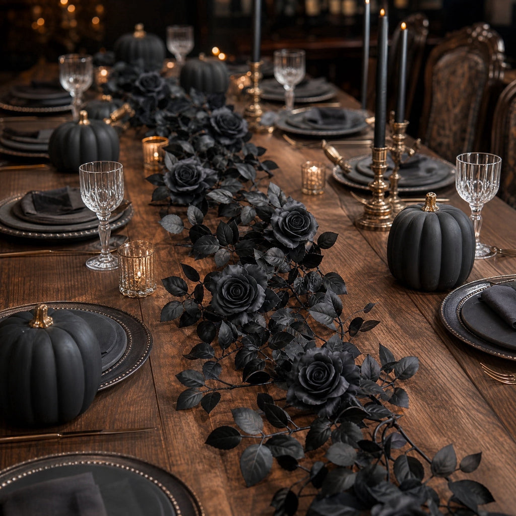Clearance Gunhay Fall Decor Fall Decorations for Home, Black Decorations Halloween Garland, Fall Wall Hanging Rose Leaves, Artificial Black Rose Leaf Vine, Halloween Decorations for Home