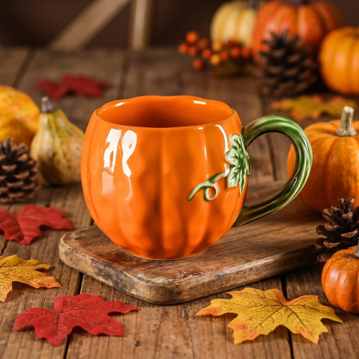 Cute Pumpkin Handmade Ceramic Mug with Dust Lid, Thanksgiving Halloween Coffee Cup for Office, Creative Water Cup Holiday Gift for Friends Family Coworkers Kitchen Home Decor