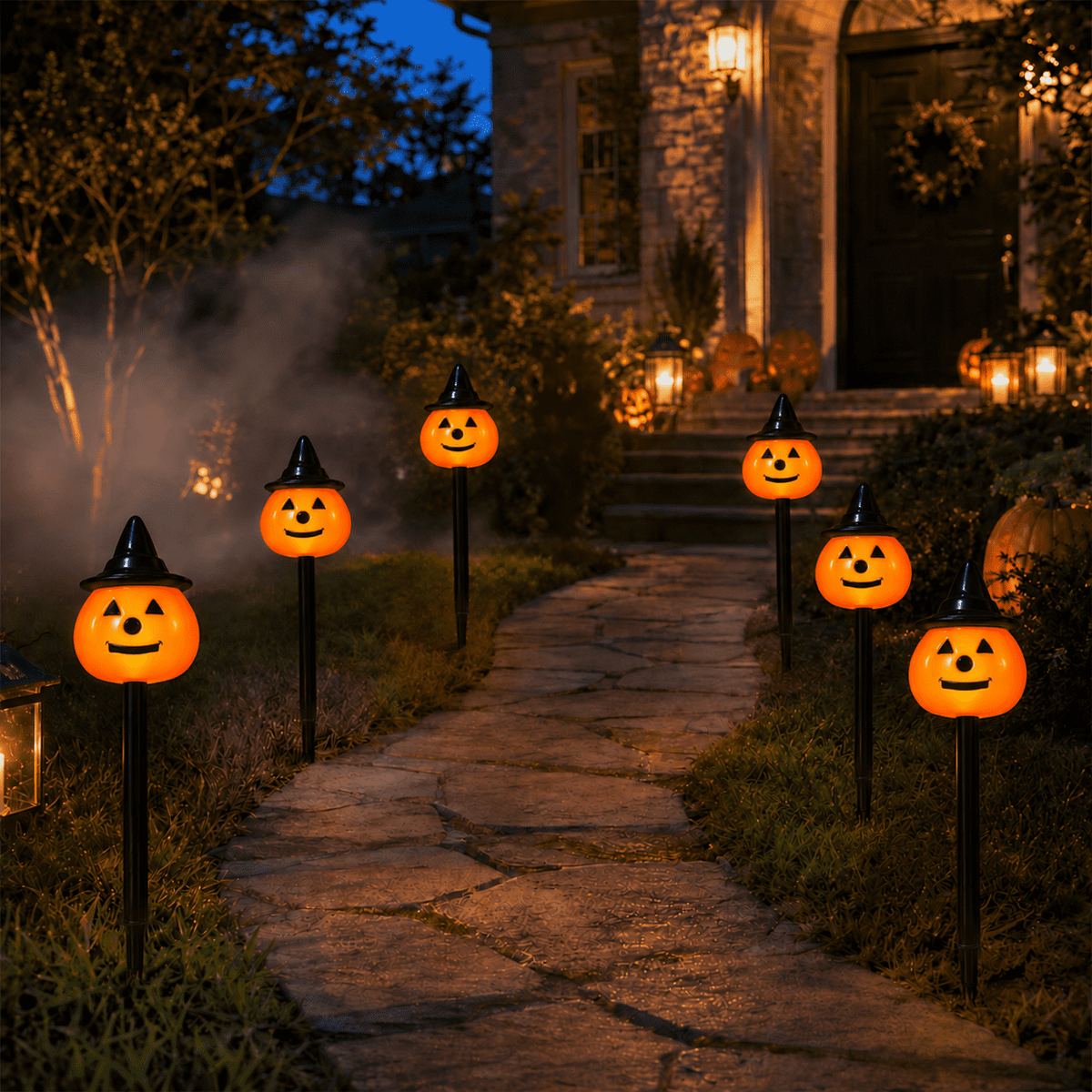 DAKIMOE Solar Halloween Path Lights, Lantern Stake Outdoor String Lights, 6-Pack