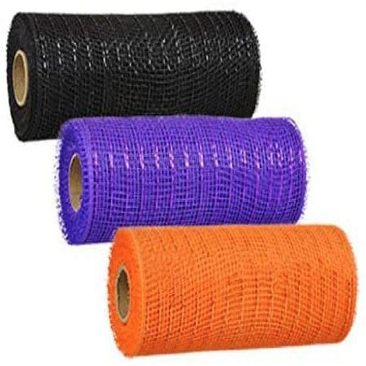 Decorative Halloween Mesh Rolls 3 Pack for Crafting Wreaths, Centerpieces, Displays, Table Drape and More Purple, Black, Orange 5 Yard Rolls, 6 Inches Wide (3 Rolls, Purple, Black, Orange)