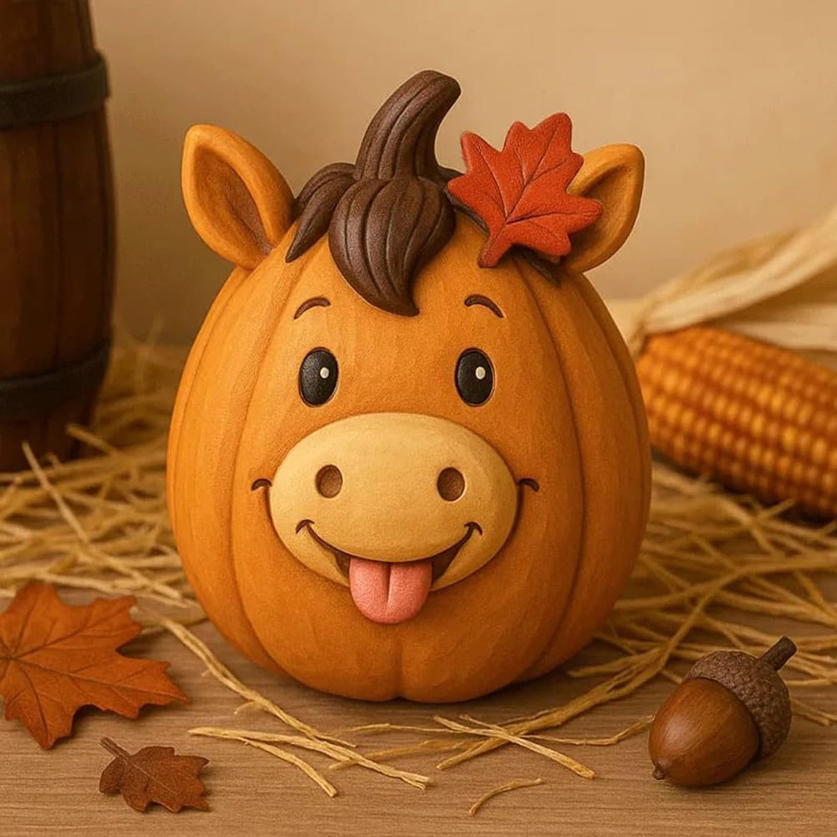 Farm Animal Pumpkin Figurines, Cute Funny Resin Cow Duck Sheep Pig Chicken Horse Statue, Autumn Fall Thanksgiving Halloween Table Centerpiece, Home Desktop Decor, 5-Inch