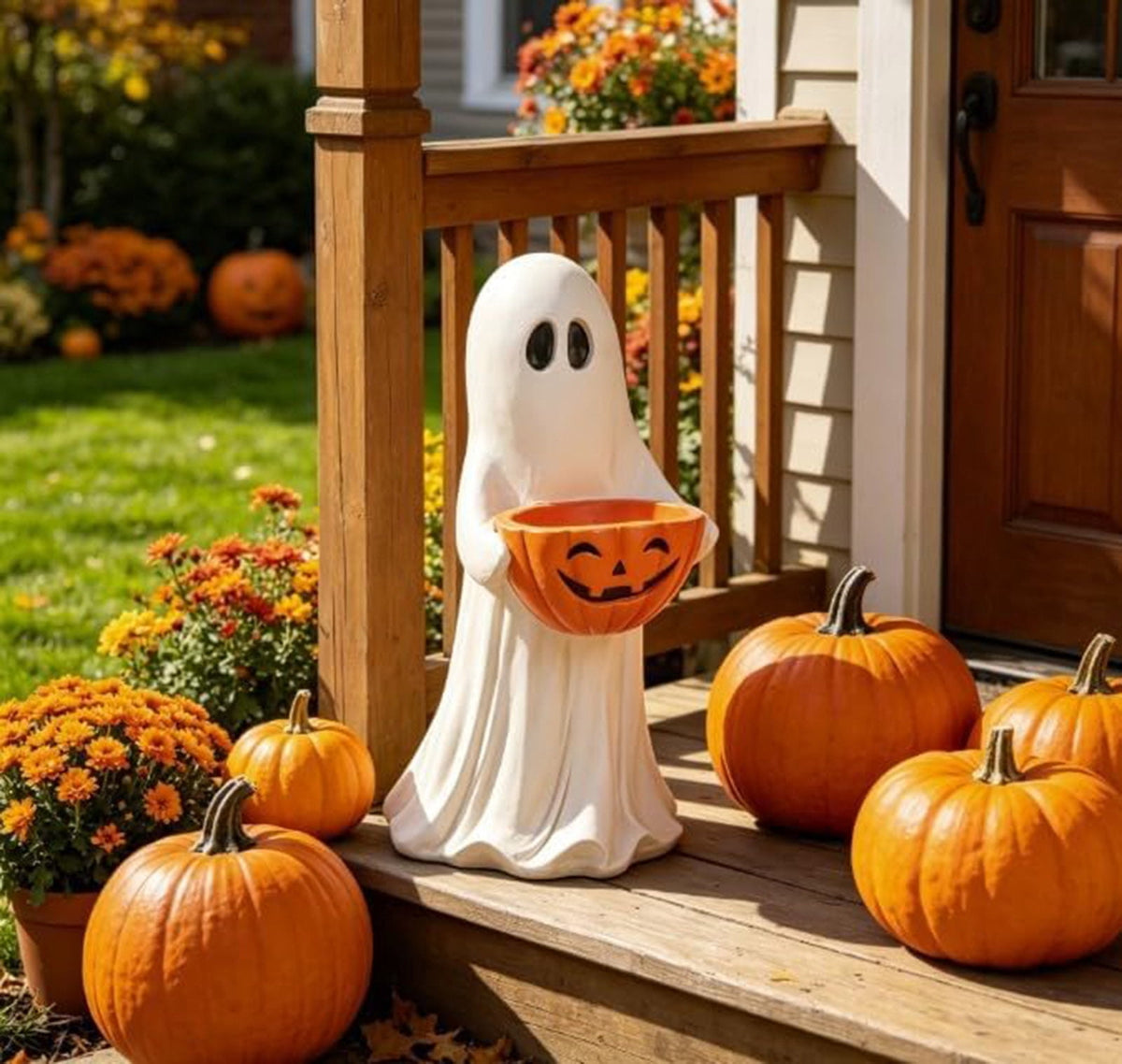 Fall Decorations for Home, 7.9in Lighted Halloween Scarecrow Dog Figurine, Resin Thanksgiving Halloween Garden Dogs Figurines for Autumn Harvest Porch Yard Garden Decor