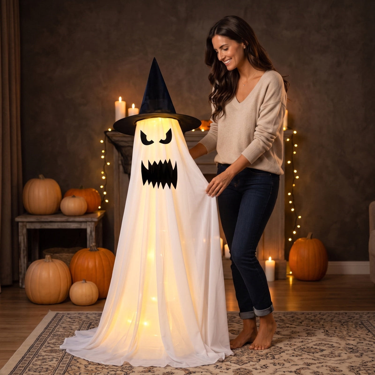Halloween Ghost Candy Bowl Large Light Up Floor Stand with Remote Control for Halloween Party Treat Display and Trick Or Treat Setup