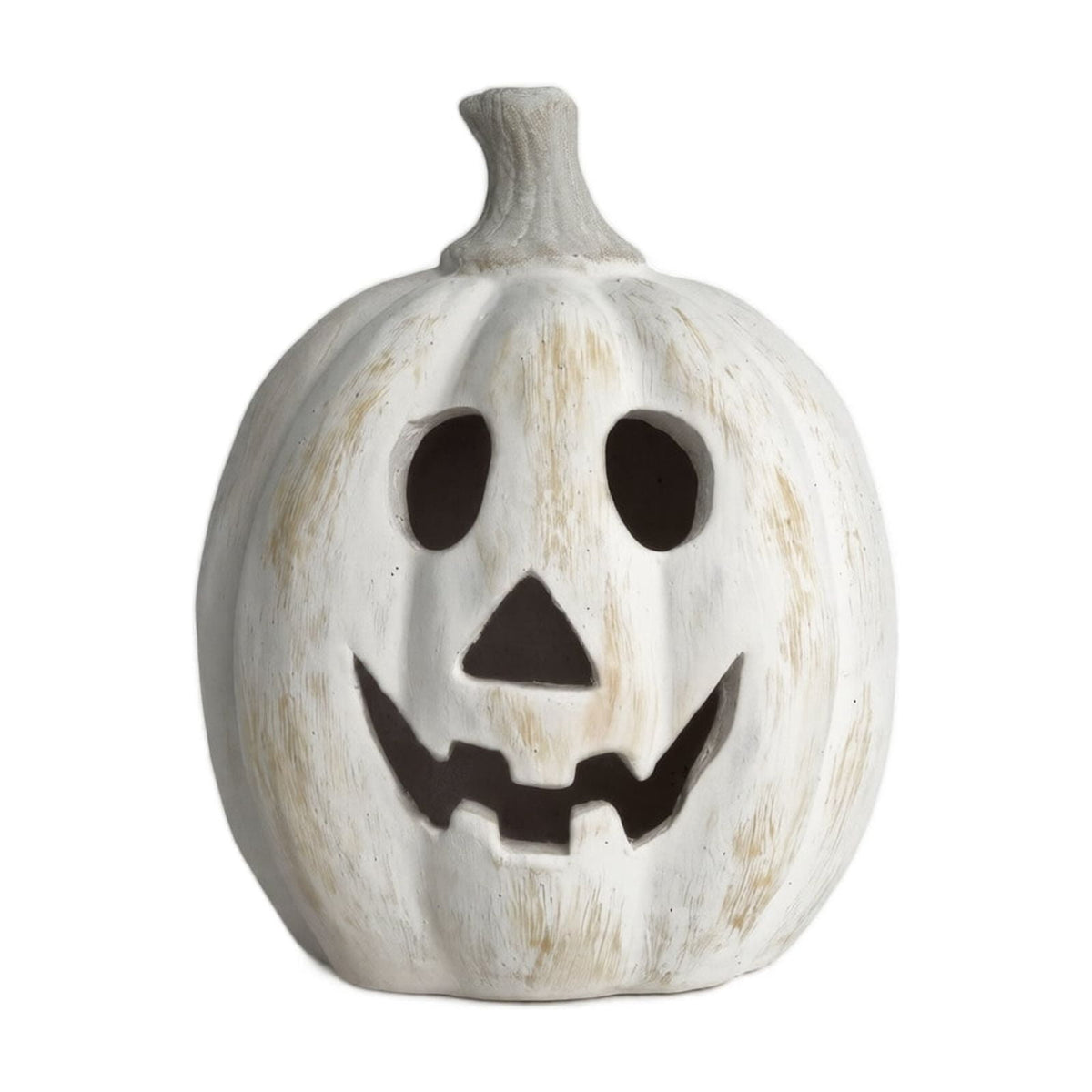 Halloween Decoration White Tall Jack O Lantern, Hollow Smiling Pumpkin Tabletop Accent for Mantel, Porch and Party Display, 9.84 in