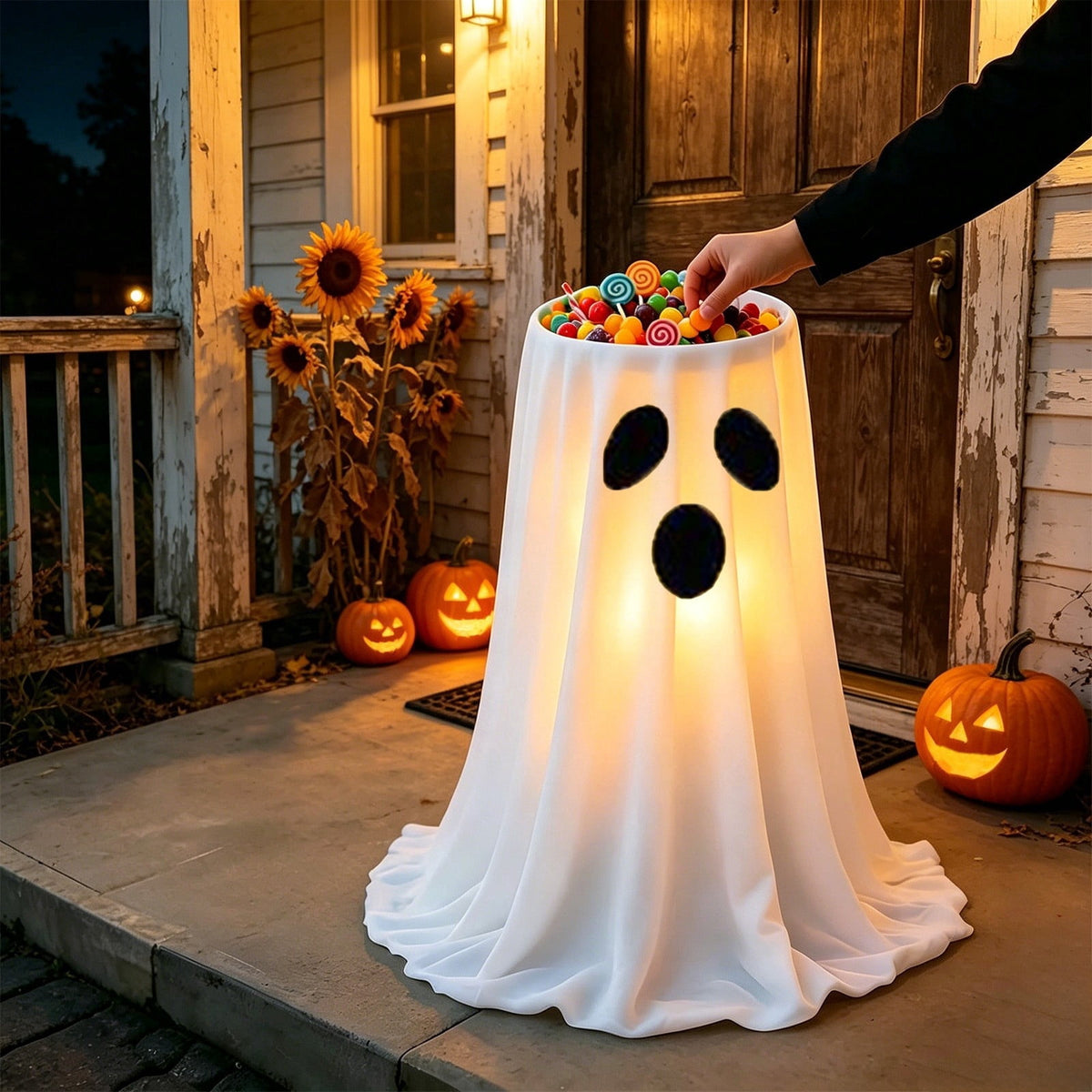 Halloween Ghost Candy Bowl Large Light Up Floor Stand with Remote Control for Halloween Party Treat Display and Trick Or Treat Setup