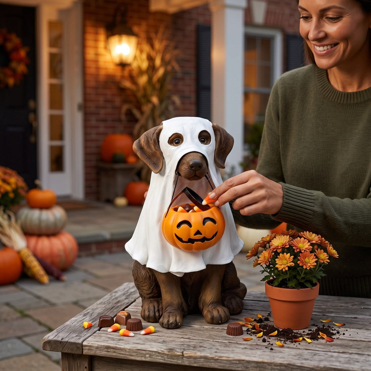 Halloween Ghost Candy Bowl Large Light Up Floor Stand with Remote Control for Halloween Party Treat Display and Trick Or Treat Setup