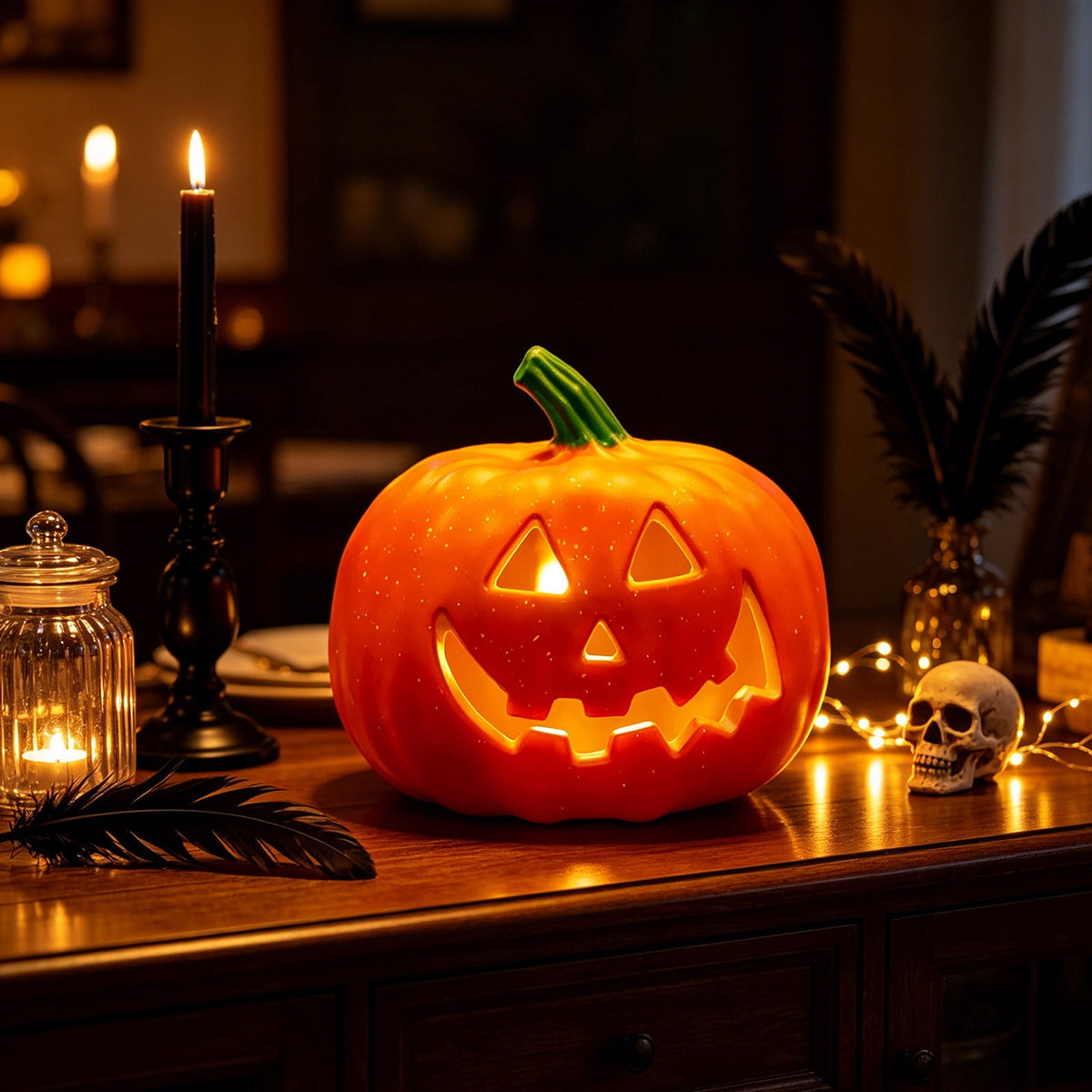 Halloween Lighted Pumpkin Decoration, Glowing Jack o Lanterns, Large LED Pumpkin Lamp with Warm Glow, Outdoor Yard Porch Halloween Decor, Holiday Display Ornament for Home Party