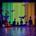 Halloween Neon Tinsel Fringe Curtains 3 Pack Pumpkin Skeleton Bat UV Party Decor